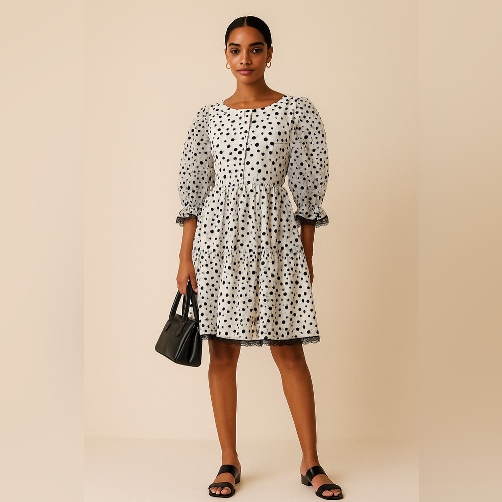 Black and White Sundress with Bishop Sleeves and Square Neck